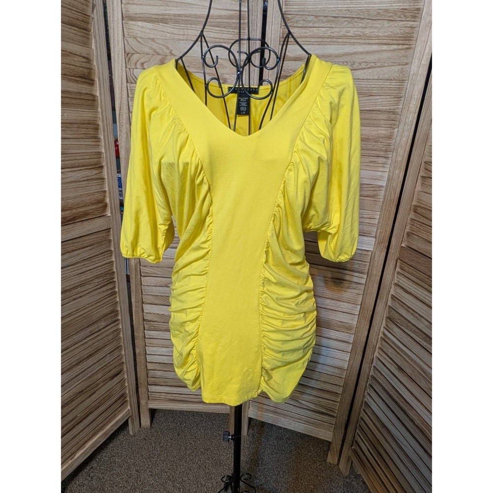 Apostrophe Stretch Womens T Shirt Adult Size Large Short Sleeve Ruched Blouse